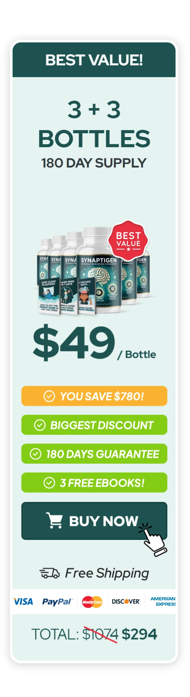 Synaptigen™ 6 bottles pricing